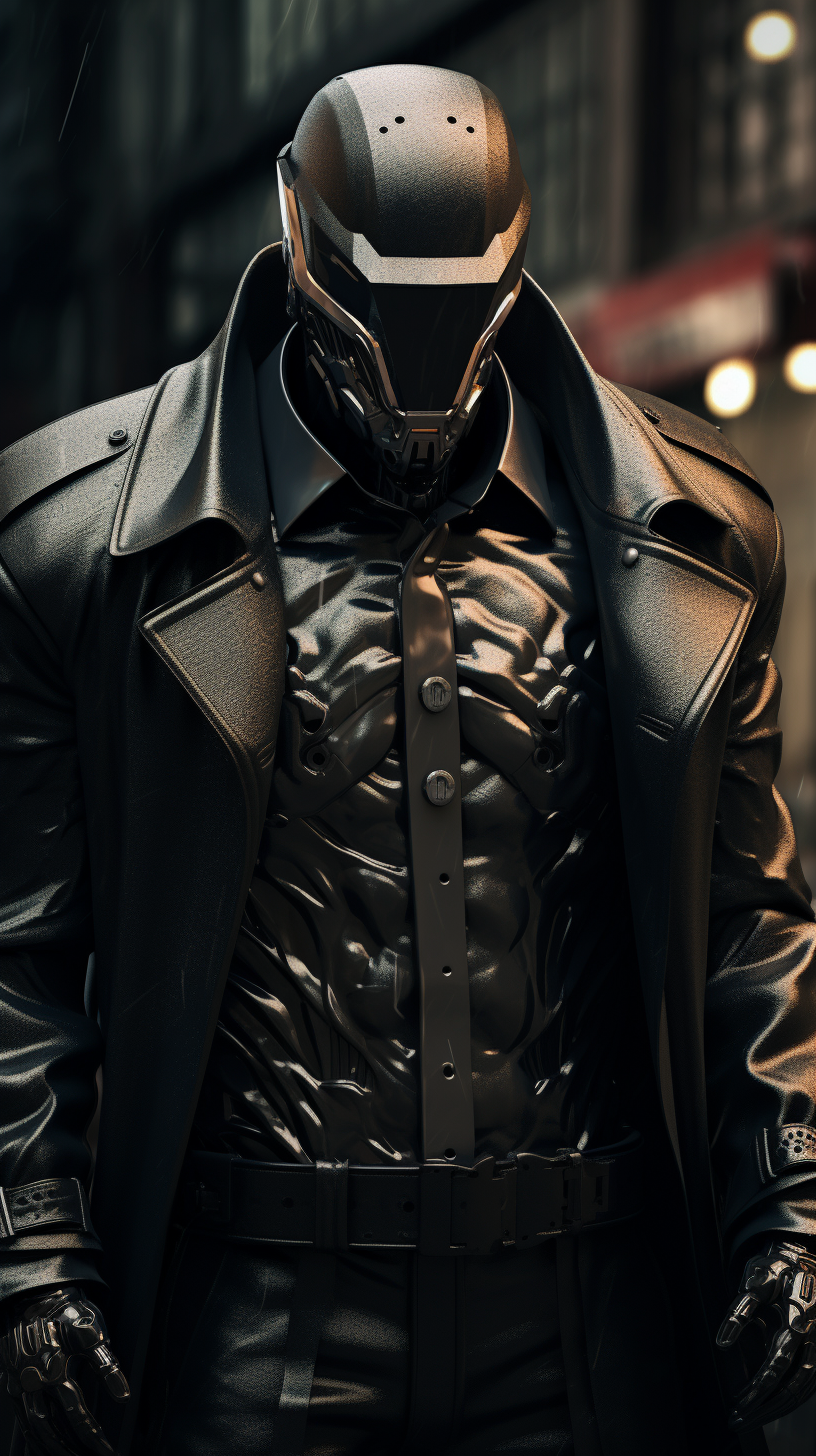 Cyberpunk RoboCop Black Armour Trench Coat