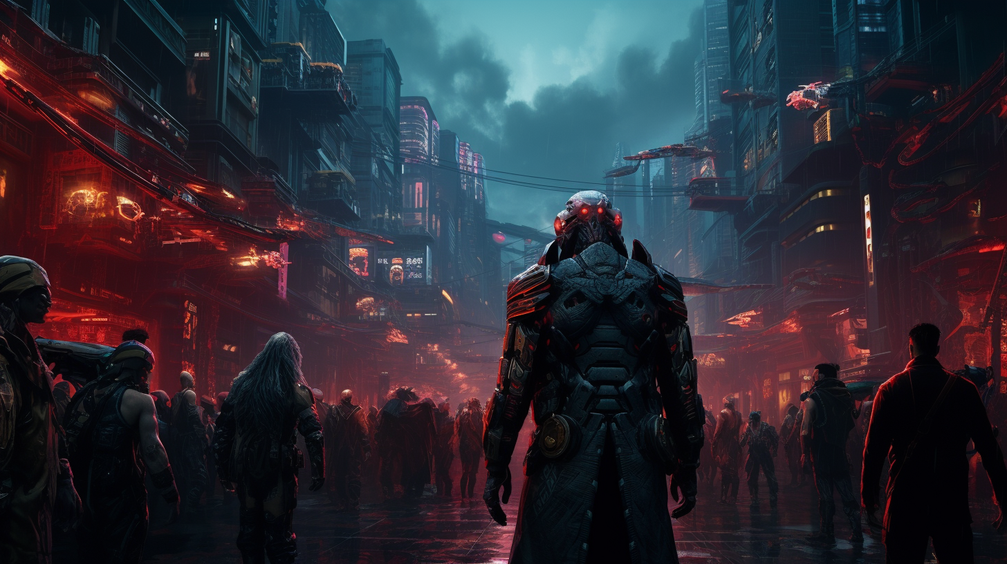 Group of characters in cyberpunk city