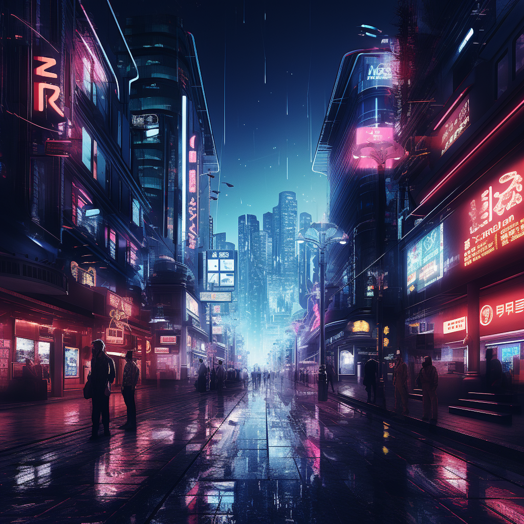 Nighttime cyberpunk cityscape