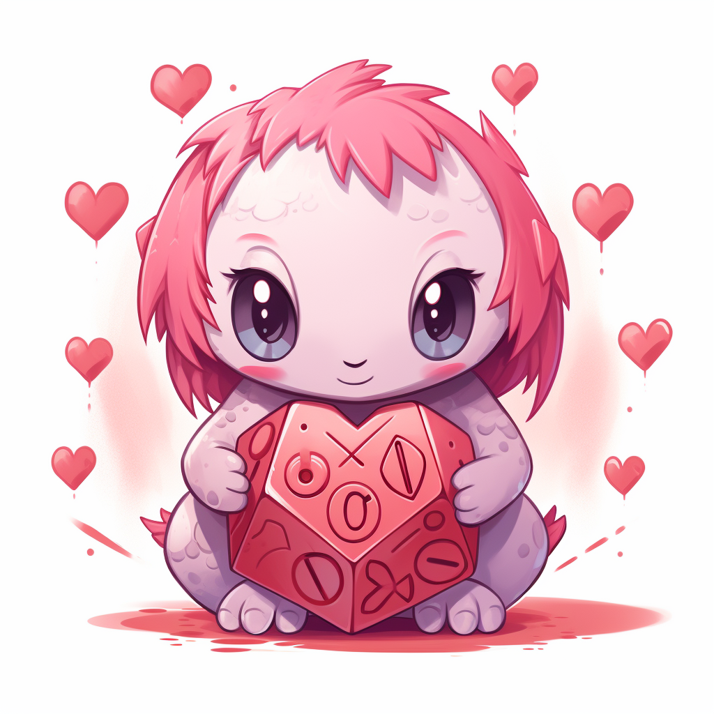 D20 Valentine Kawaii Cartoon on White Background