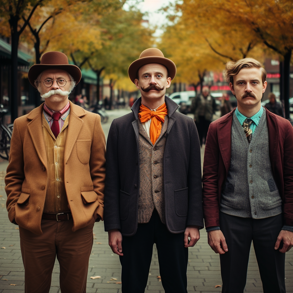 Men with Dallas moustache on autumn street