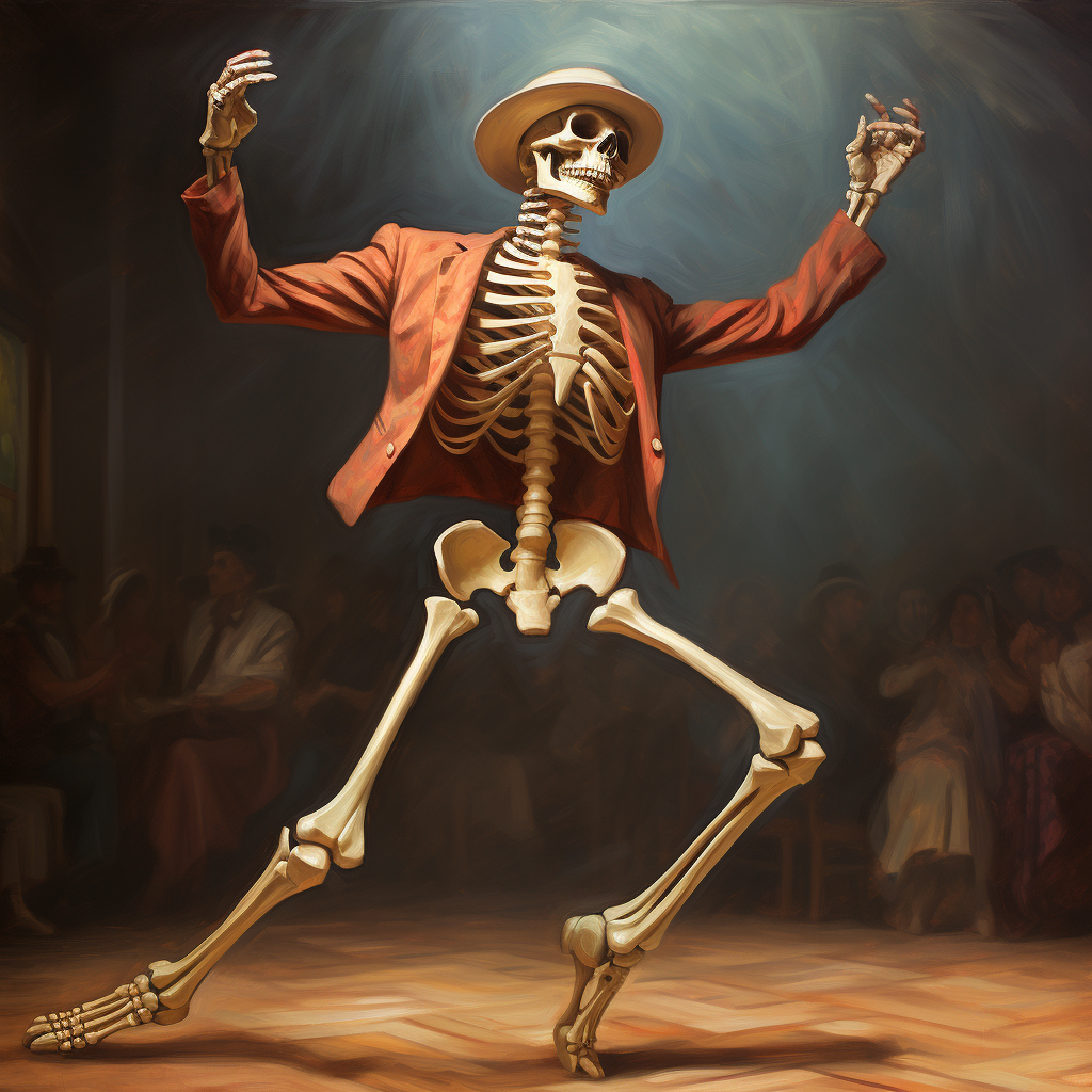 Dancing skeleton with friendly demeanor