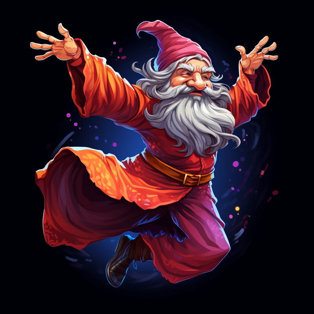 Cartoon dancing wizard with magical moves