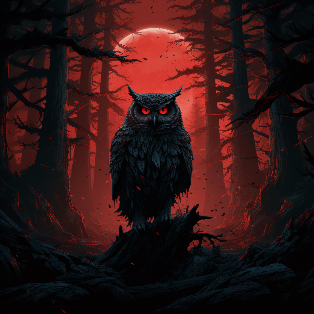 Dark atmosphere with owl creature in forest