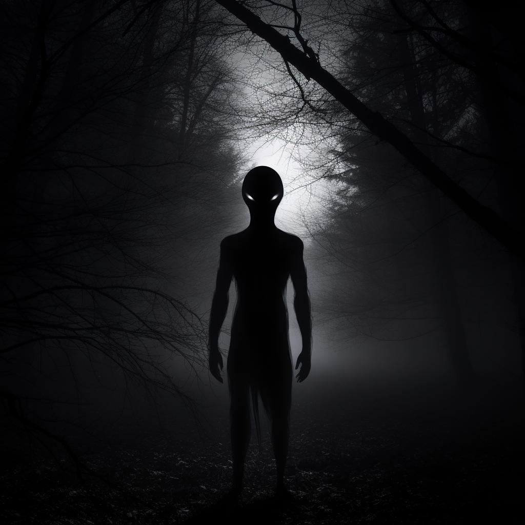 Image of Dark Forest Silhouette with White Eyes