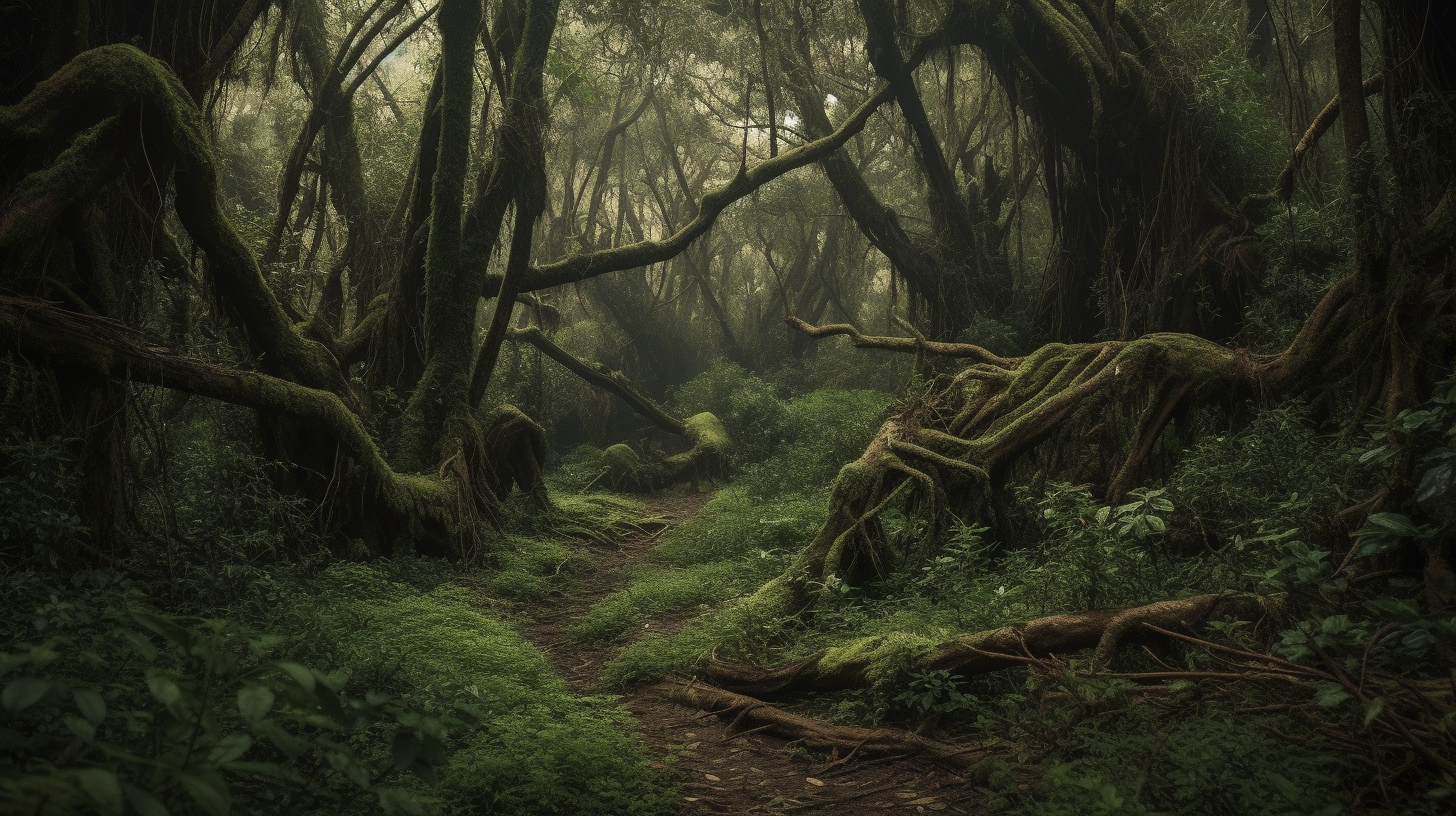 Dark Gnarly Forest Trees Plants