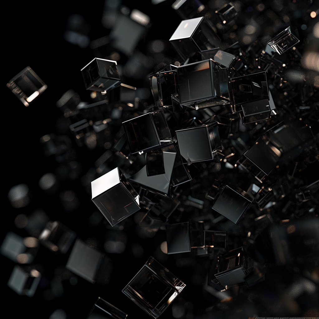 Dark Shiny Cubes on Black Gradient Background