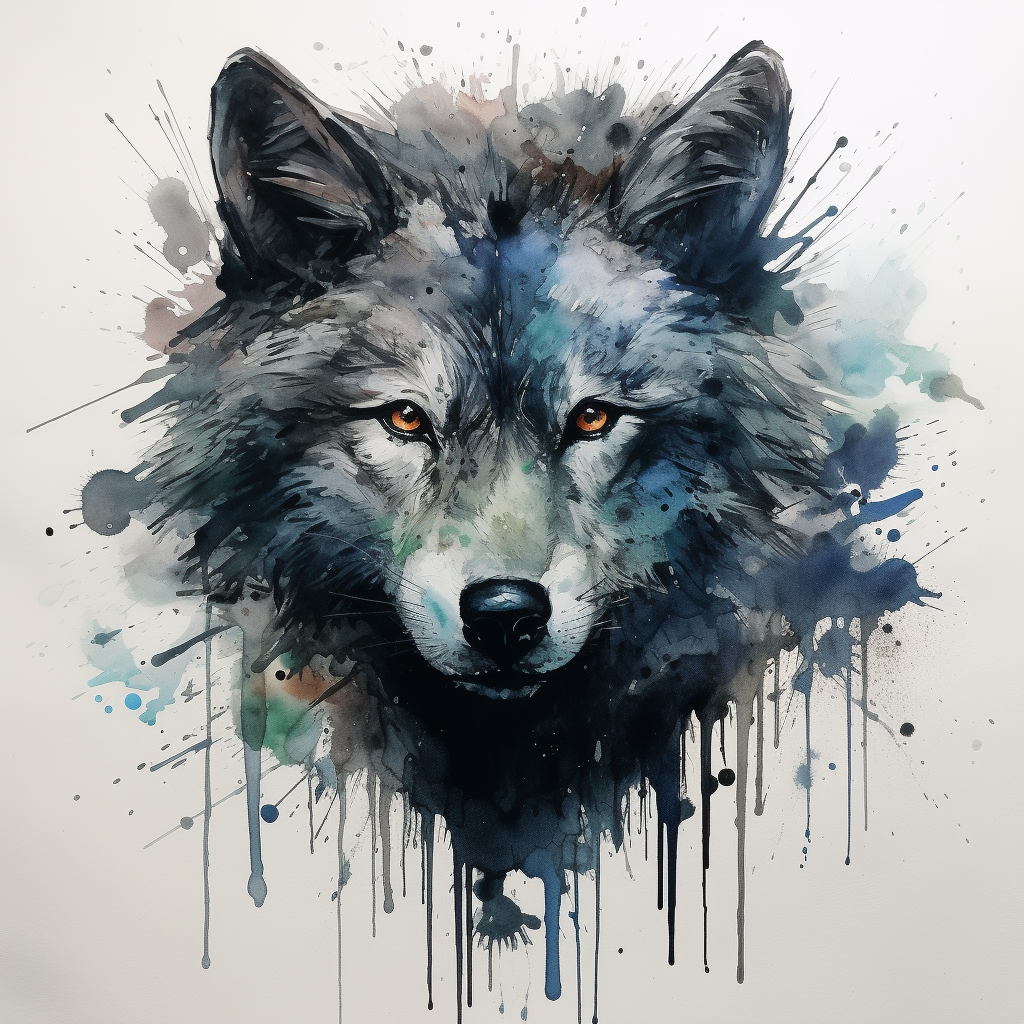 Enchanting dark watercolor painting of a half-human wolf