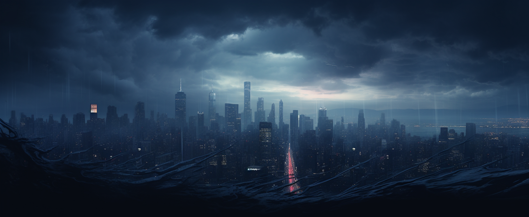 Dark atmospheric skyline in vivid detail