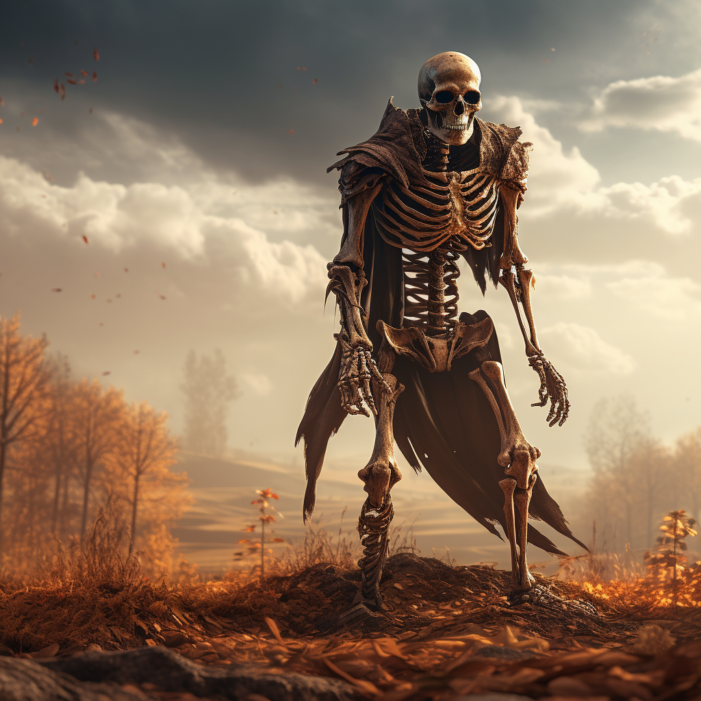 Dark skeleton warrior shooting a broken bow