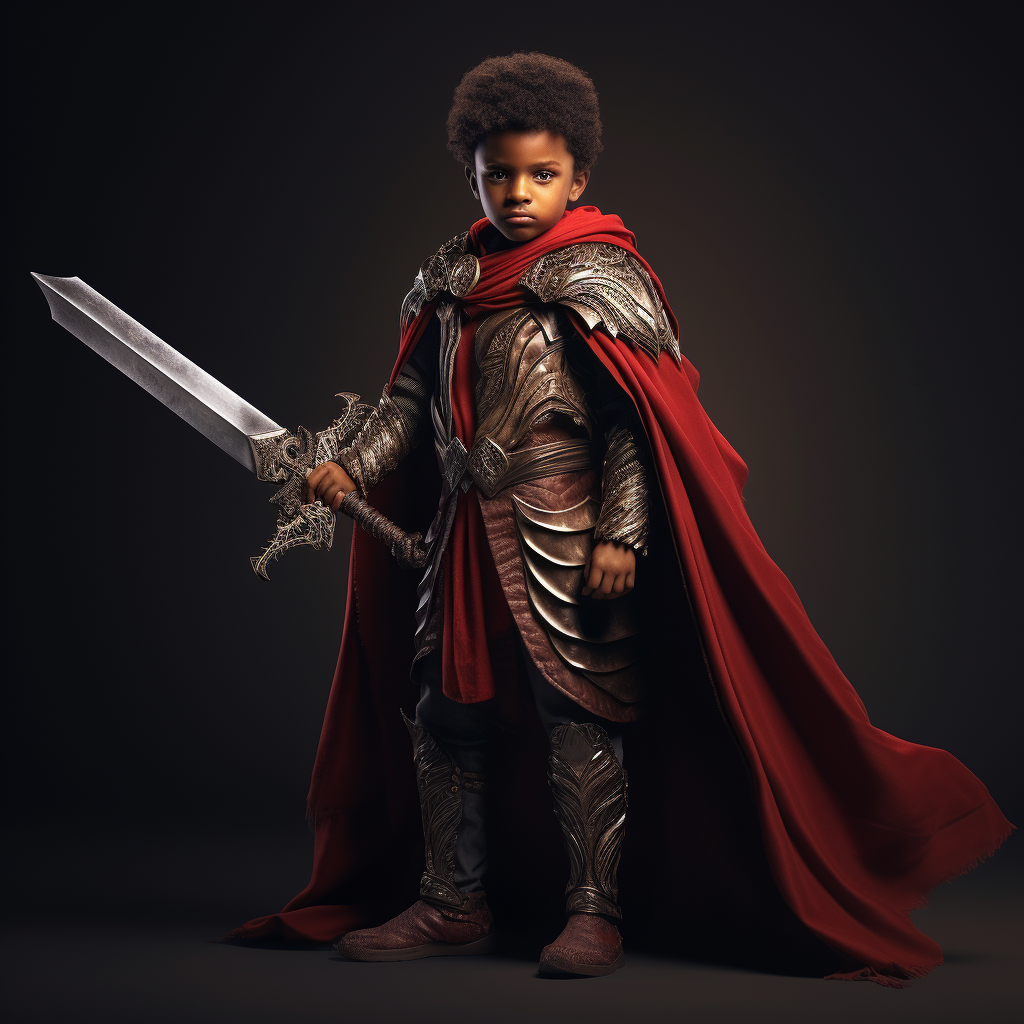 Medieval Warrior Boy with Red Cloak and Sword