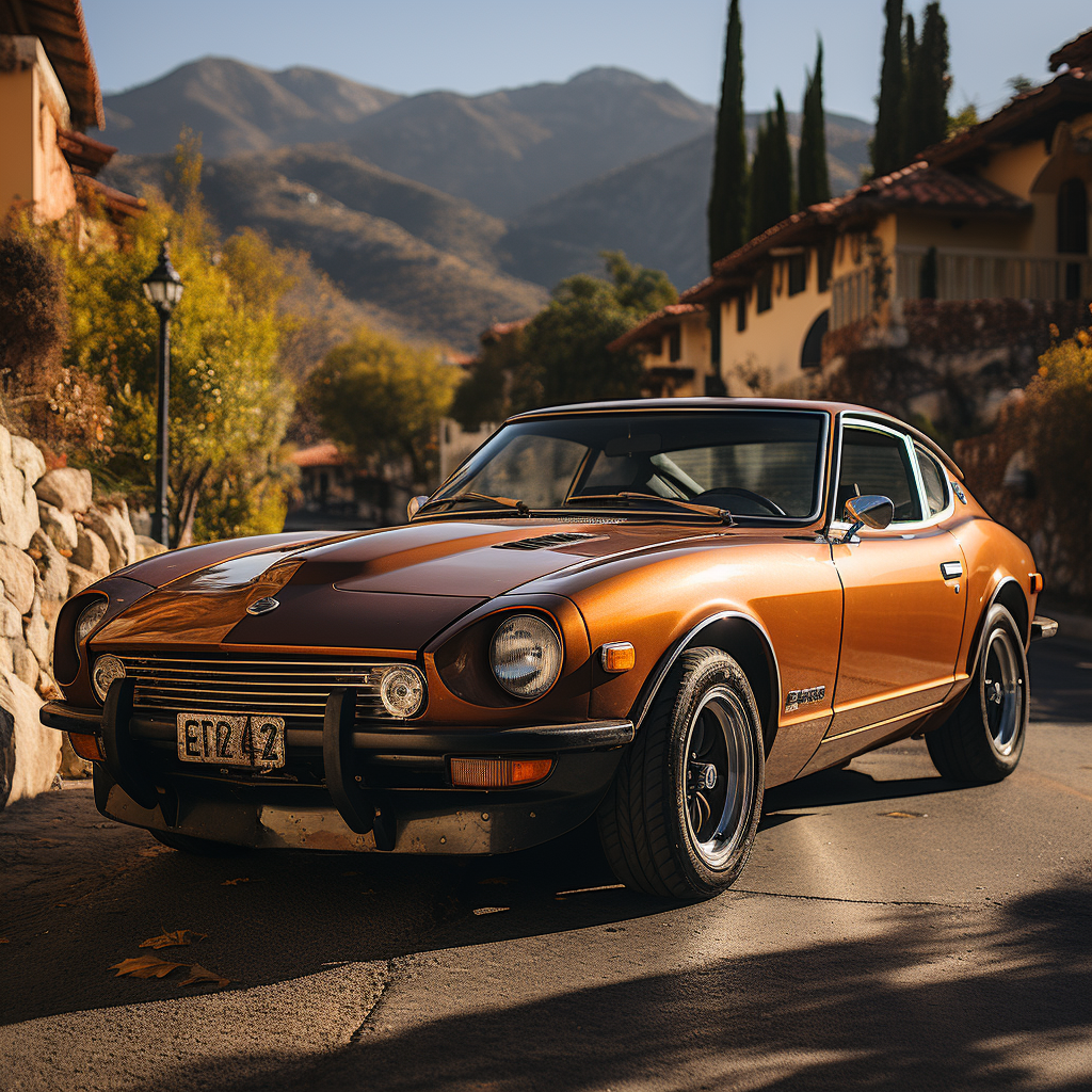 Artistic shadowy photo of 1976 Datsun 280z