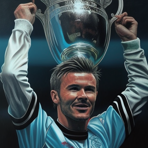 David Beckham lifting Champions League Cup at Old Trafford