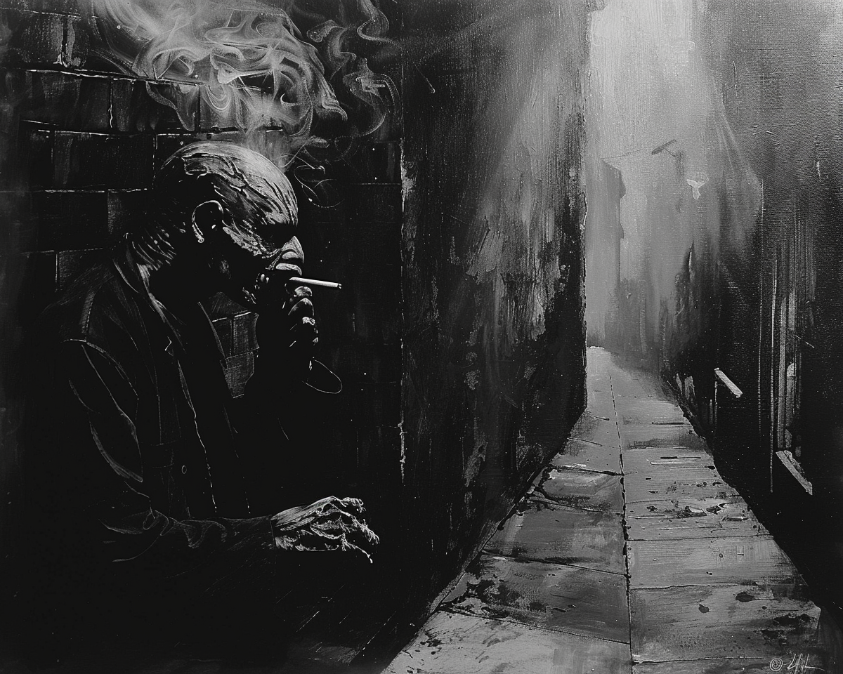 Demon smoking in noir alley