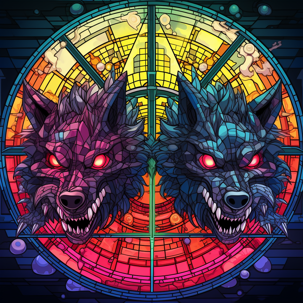 Two demonic coyote monsters with crystal faces