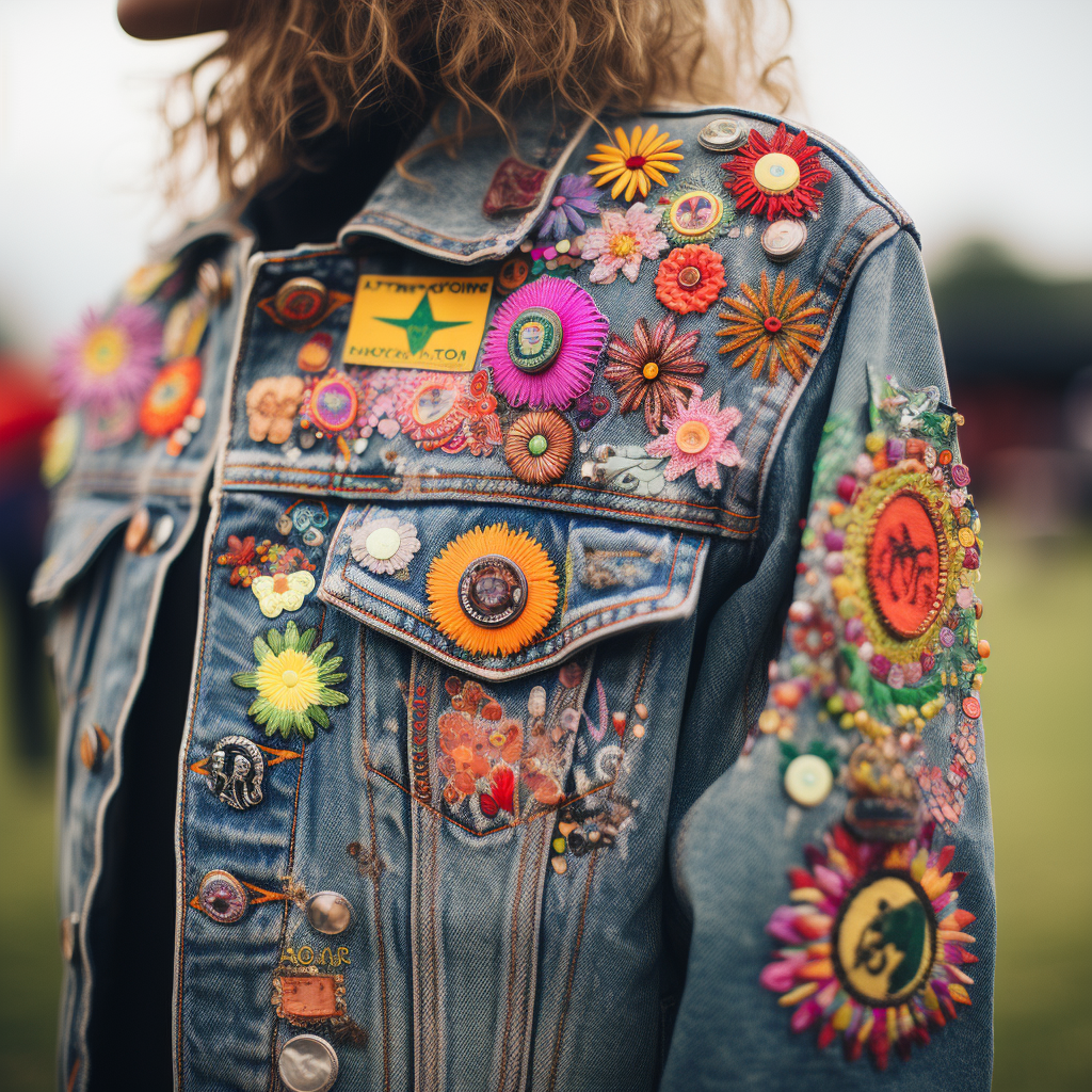 Denim jacket with hippie pins