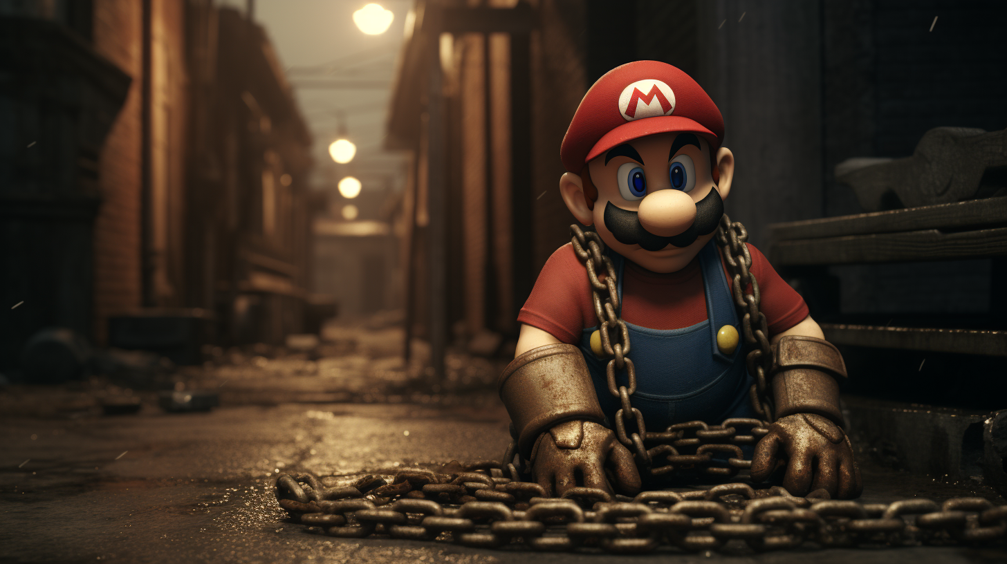 Depressed Mario with Gold Chain in Dark Alley