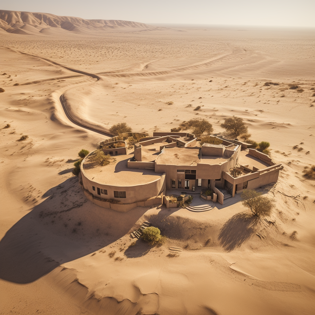 Beautiful desert house seen from above