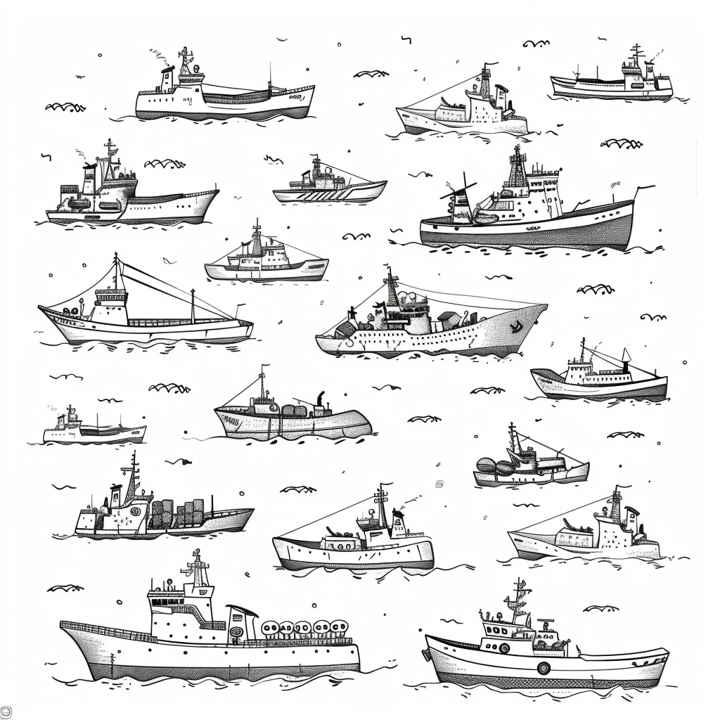 Cargo ships digital stamp set