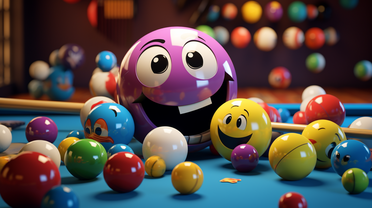 Illustration of digital game characters and billiard balls