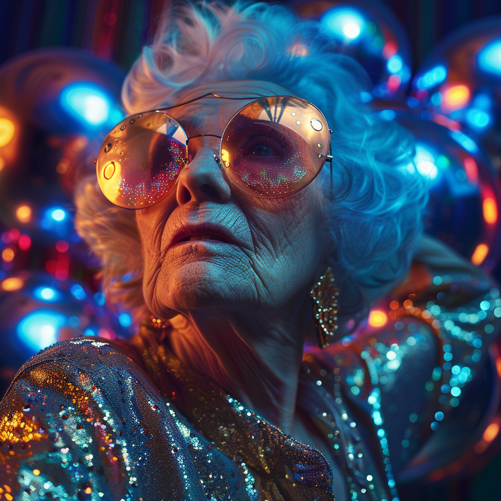 Woman dancing with disco ball