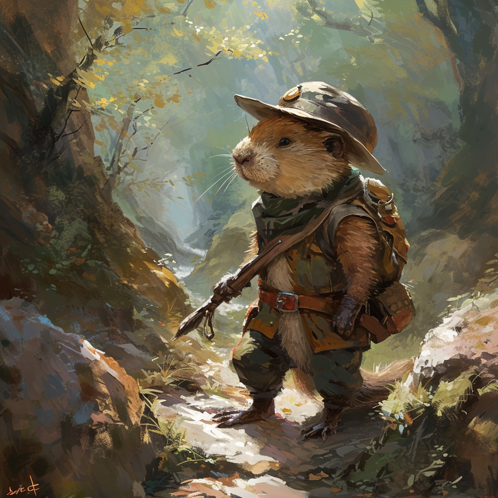 Cute beaver ranger in Disney-style forest