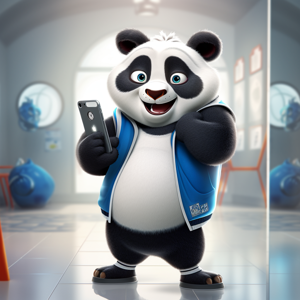 Disney panda taking a selfie at the gym