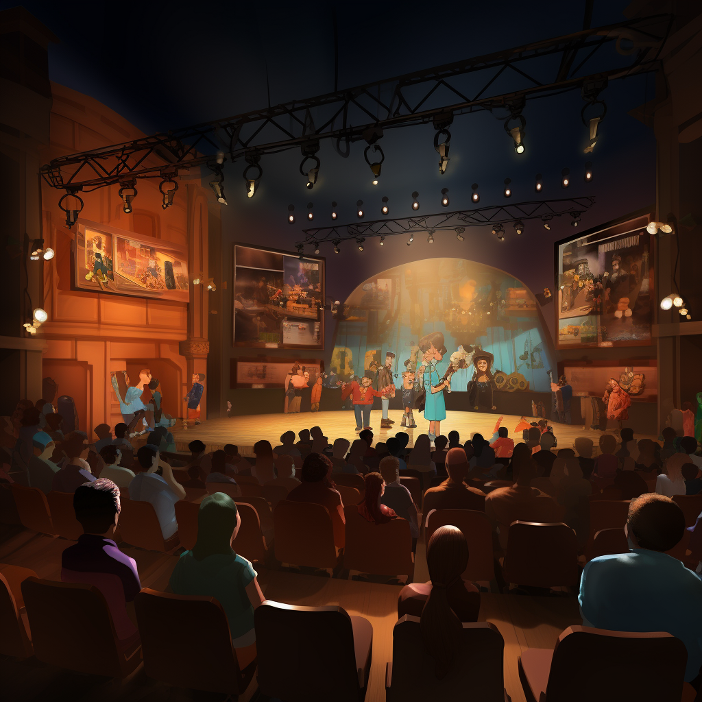 Disney Pixar show with people and stage lights