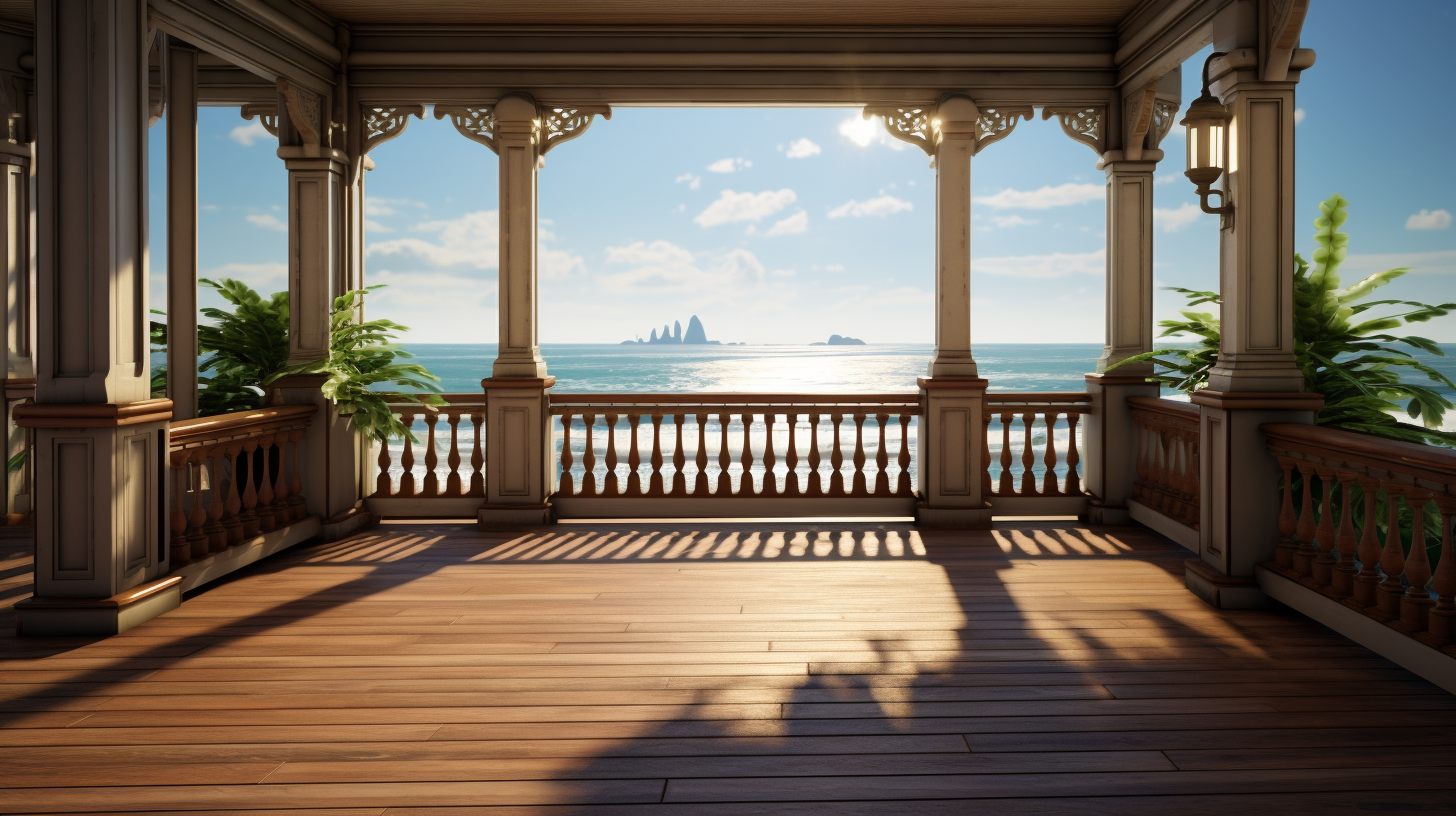 A picturesque wooden porch facing the ocean