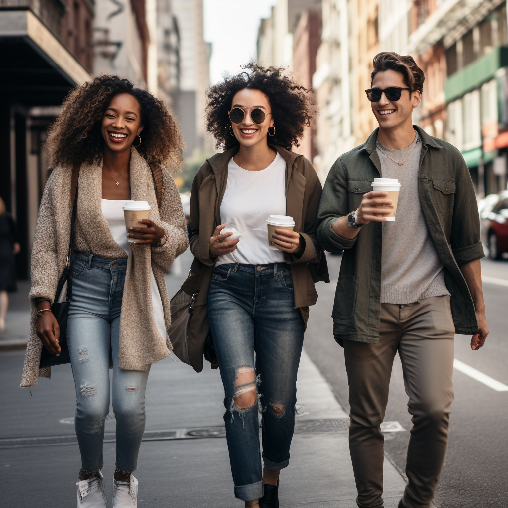 Ethnic diverse friends with coffee cups