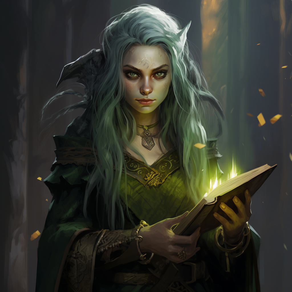 Half-Elf Warlock with Green Hair