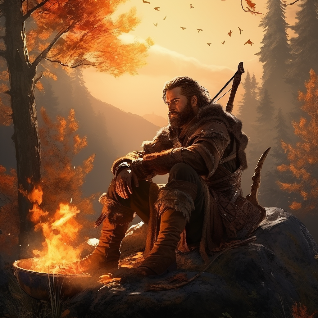 DND Hunter Sitting Around Fire