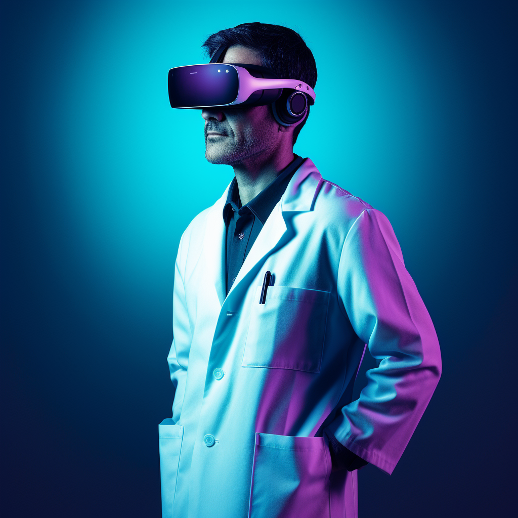 Doctor using VR headset for medical training