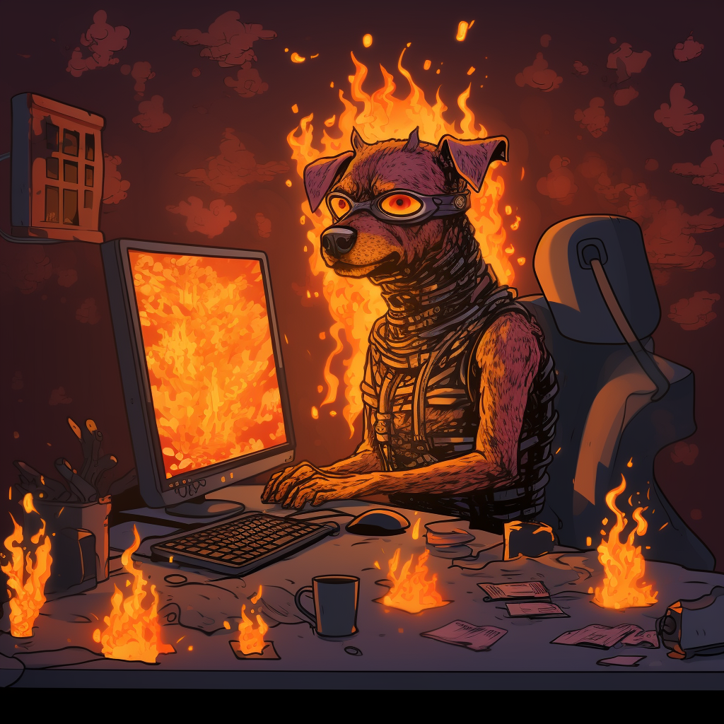 Cartoon dog programmer burn deadlines