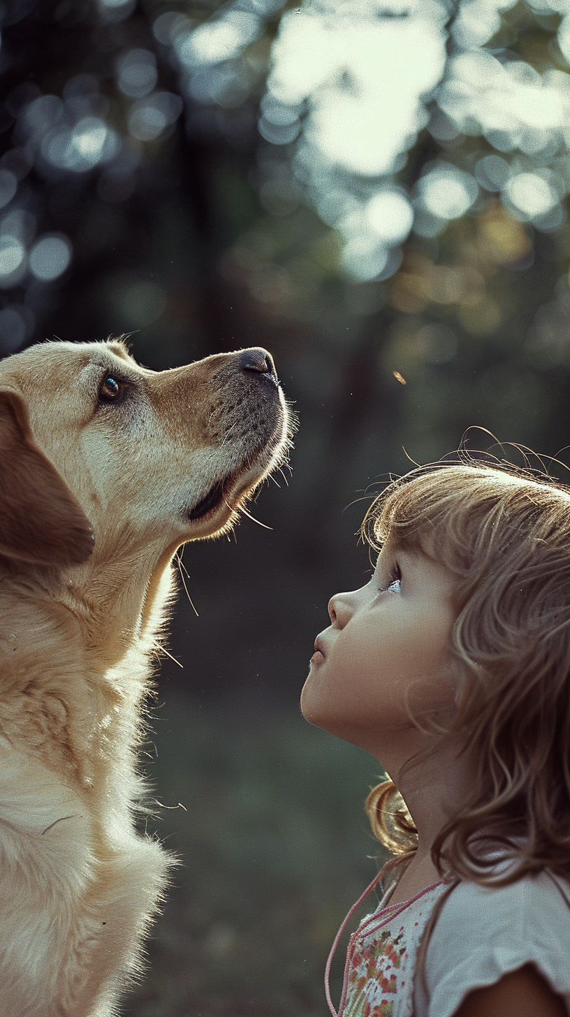 Dog bad breath on little girl