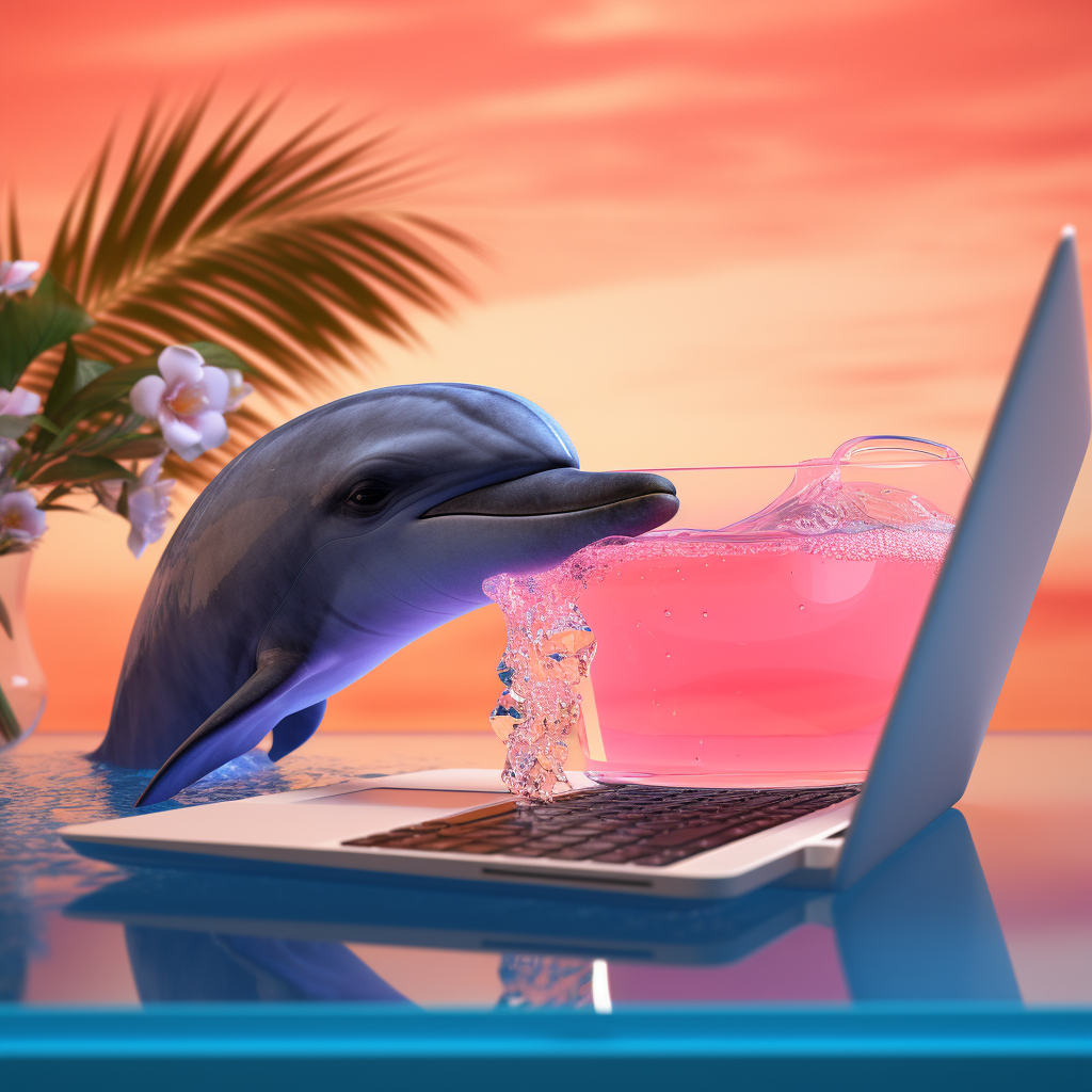 Dolphin enjoying pool time and tropical drink ?