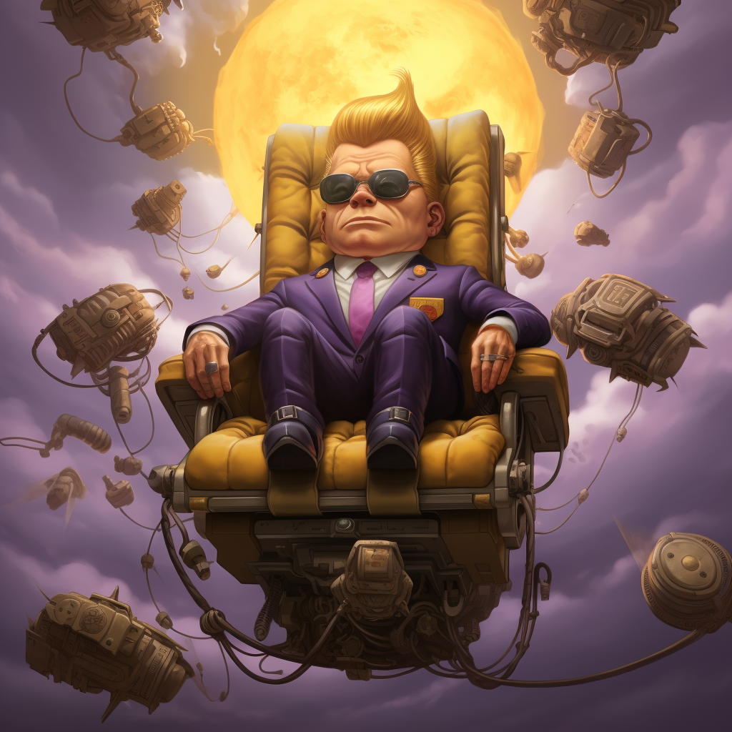 Donald Trump as MODOK in floating chair