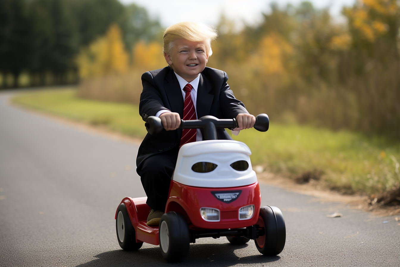 Donald Trump driving children's Little Tykes car