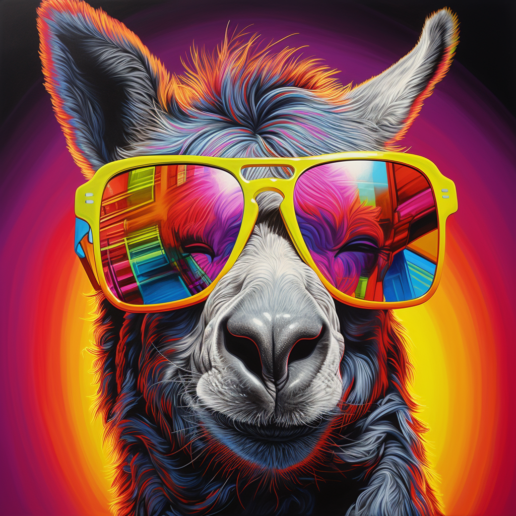 Donkey in Sunglasses poses in vibrant colors