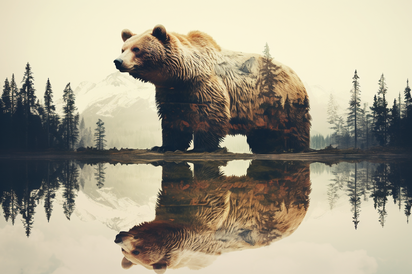 Beautiful double exposure bear photomontage art