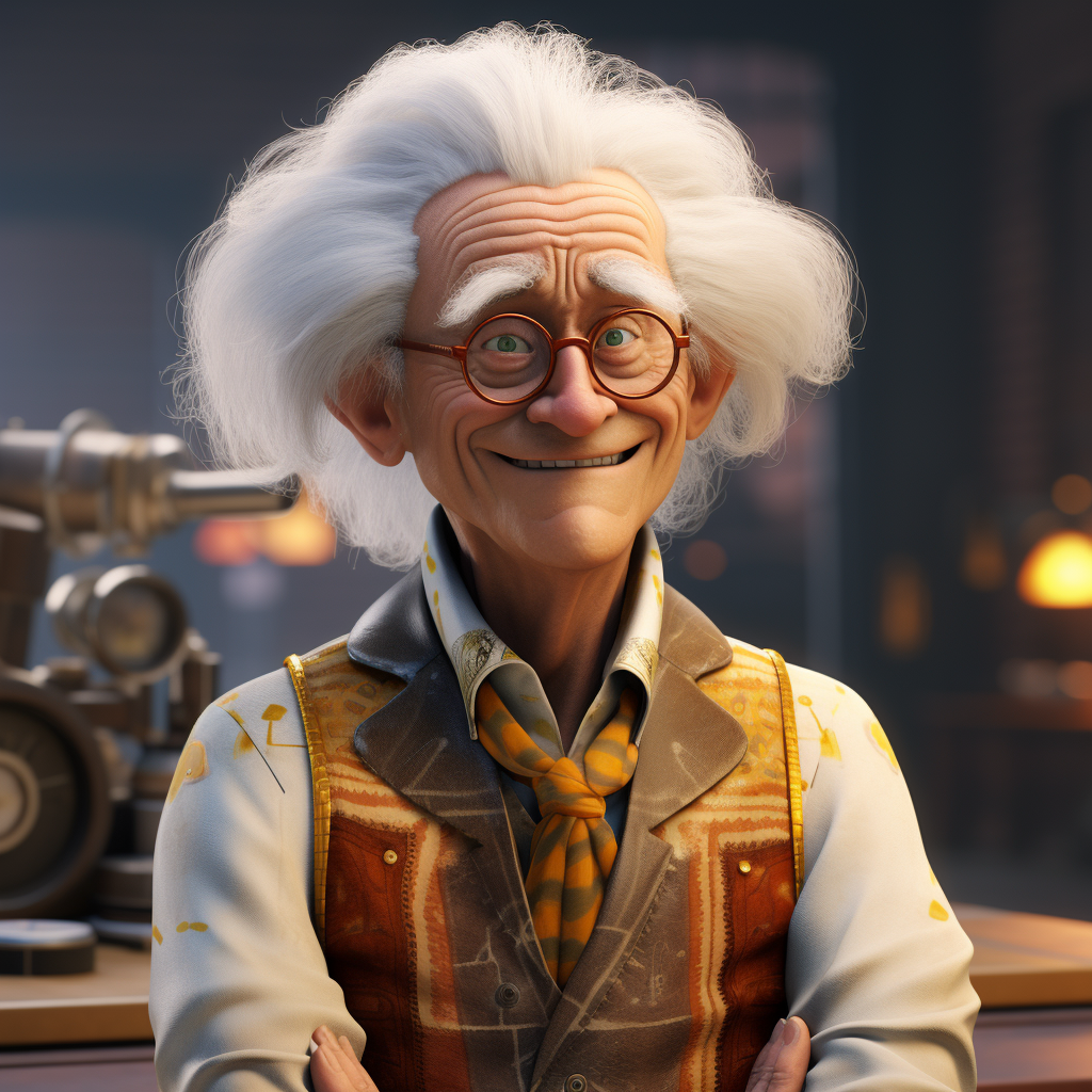 Dr. Emmett Brown in animated Pixar style