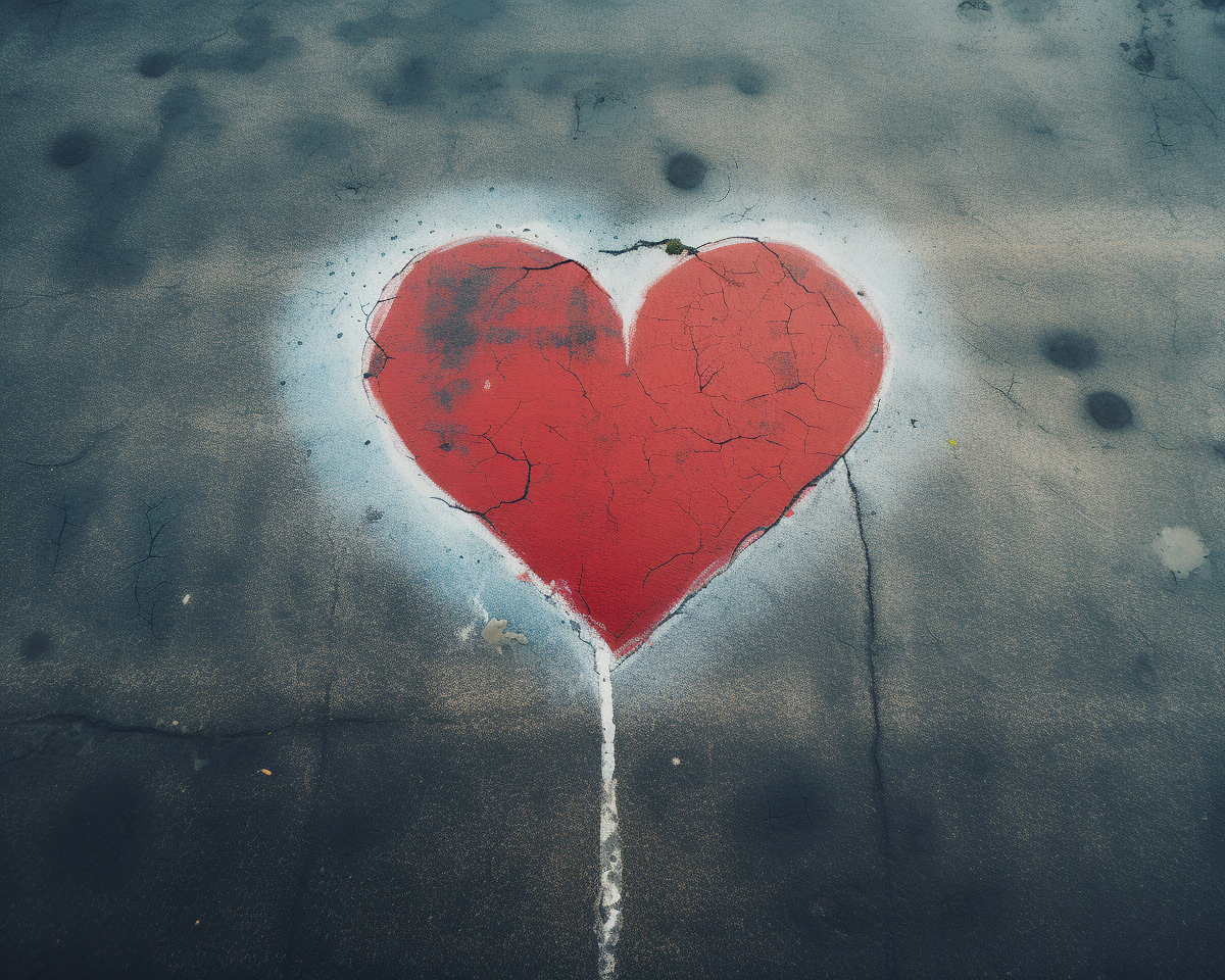 Heart-shaped skid marks on empty tarmac