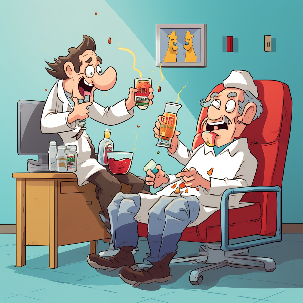 Funny cartoon of treating drunk patient