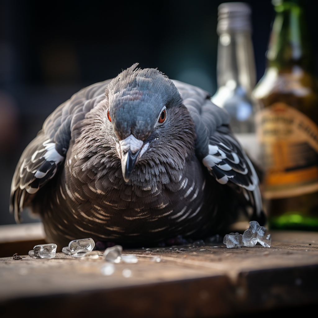 Drunken Pigeon Mockery with Bottle by Peace Dove Logo