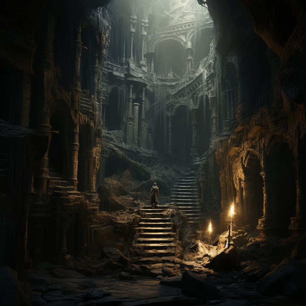 Mysterious secret passage in a dark fantasy dungeon