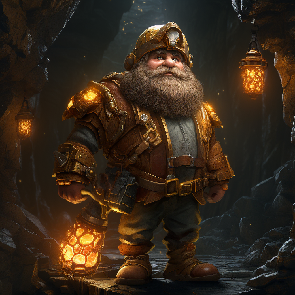 Artistic concept of a dwarf mining in the mountains