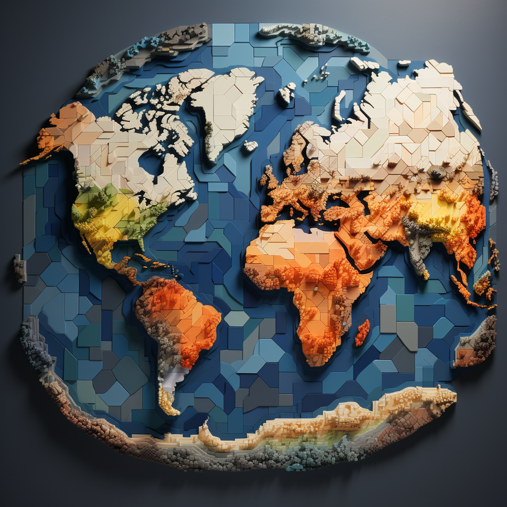 Pixelated map of Earth's continents