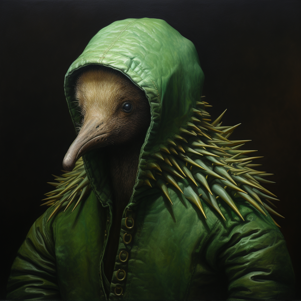 Echidna man wearing green hood