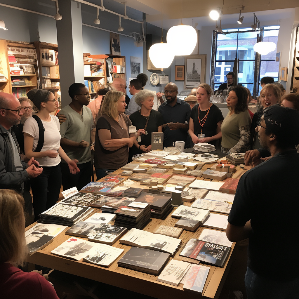 People around table with educational materials