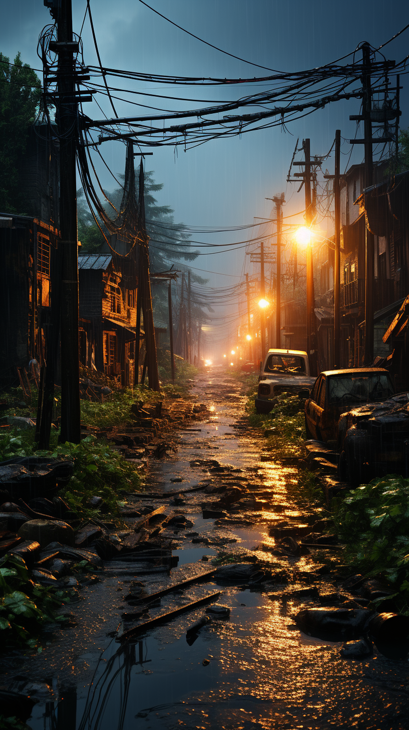 Deserted city with nature reclaiming, inspired by The Last of Us